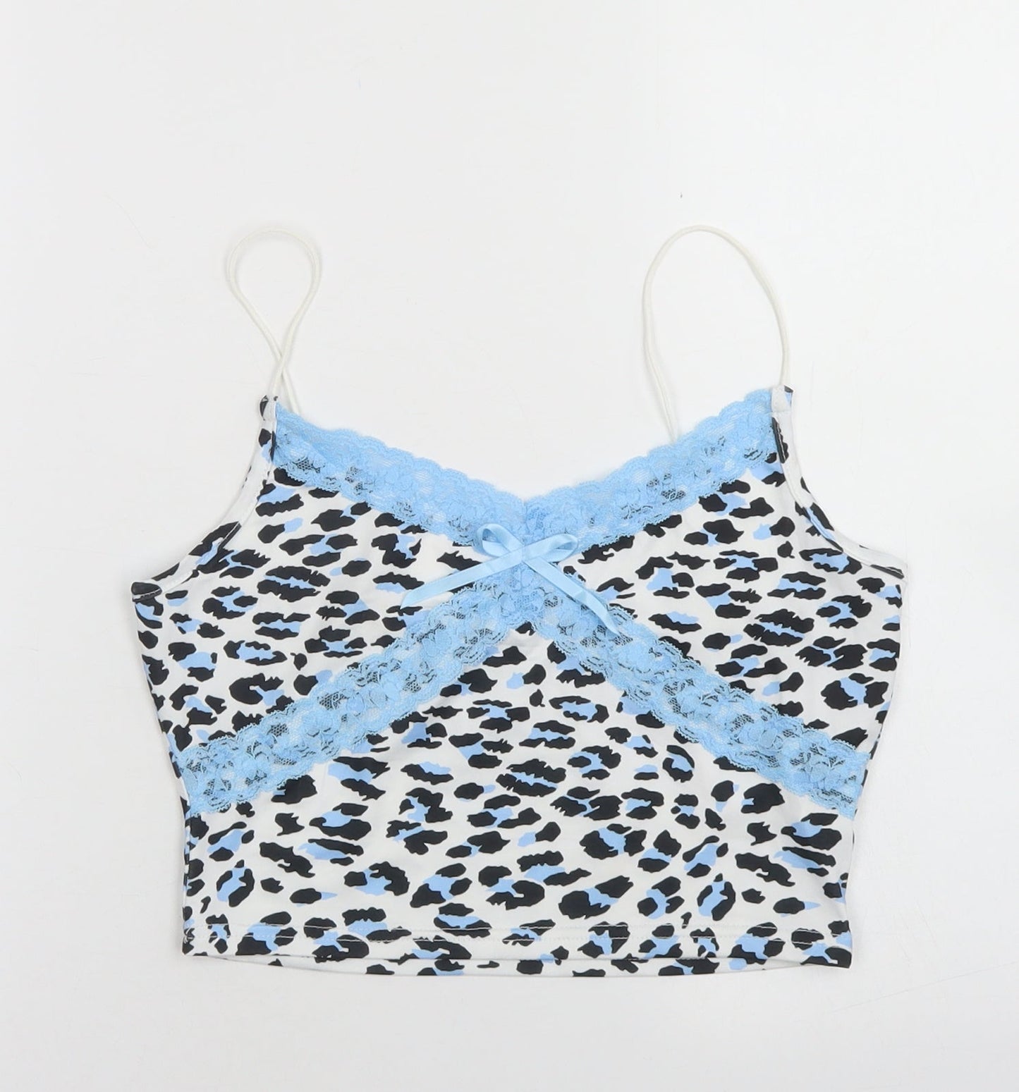 SheIn Womens White Animal Print Polyester Cropped Tank Size S V-Neck - Lace trim