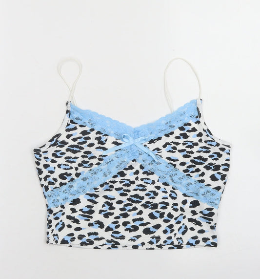 SheIn Womens White Animal Print Polyester Cropped Tank Size S V-Neck - Lace trim