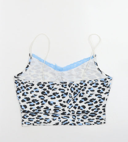 SheIn Womens White Animal Print Polyester Cropped Tank Size S V-Neck - Lace trim