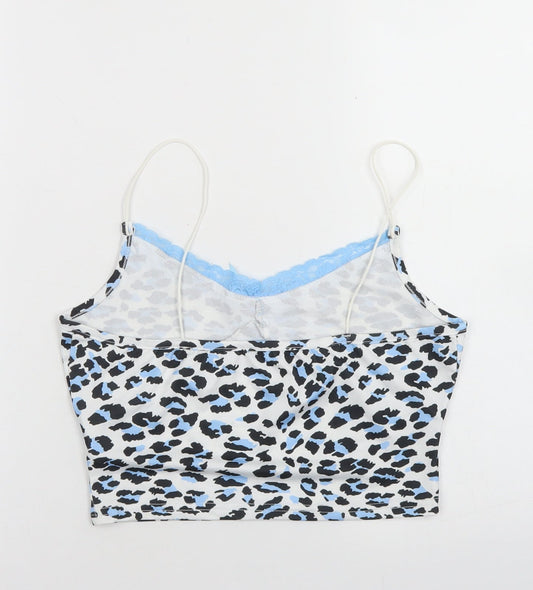 SheIn Womens White Animal Print Polyester Cropped Tank Size S V-Neck - Lace trim