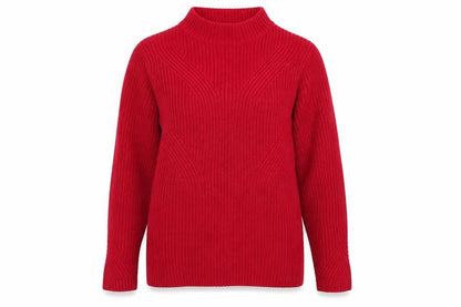 Front view of Damart women’s purple mock neck acrylic jumper, size UK 14