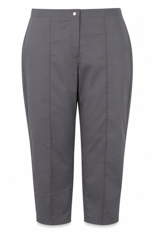 Front view of Alexandra women’s grey polyester dress pants trousers, size UK 22, 27-inch leg regular