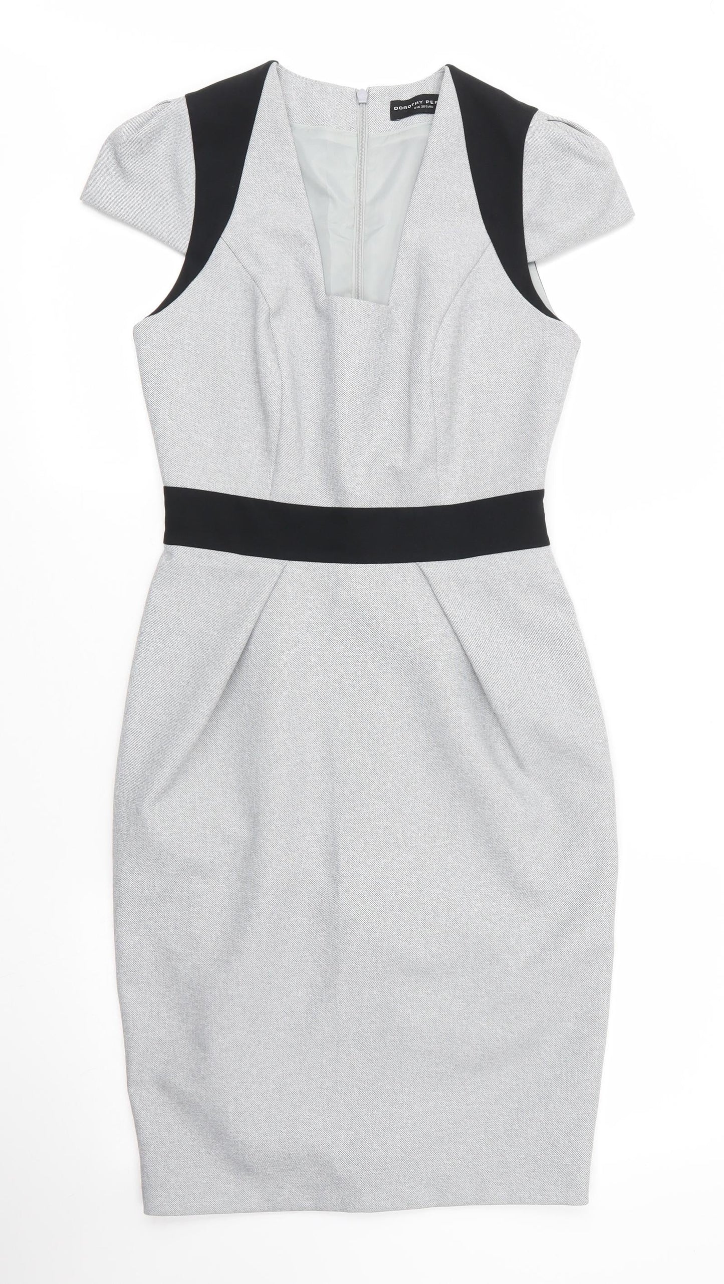 Dorothy Perkins Womens Grey  Polyester Sheath  Size 8  Square Neck Zip