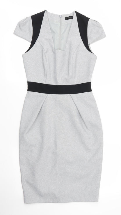 Dorothy Perkins Womens Grey  Polyester Sheath  Size 8  Square Neck Zip