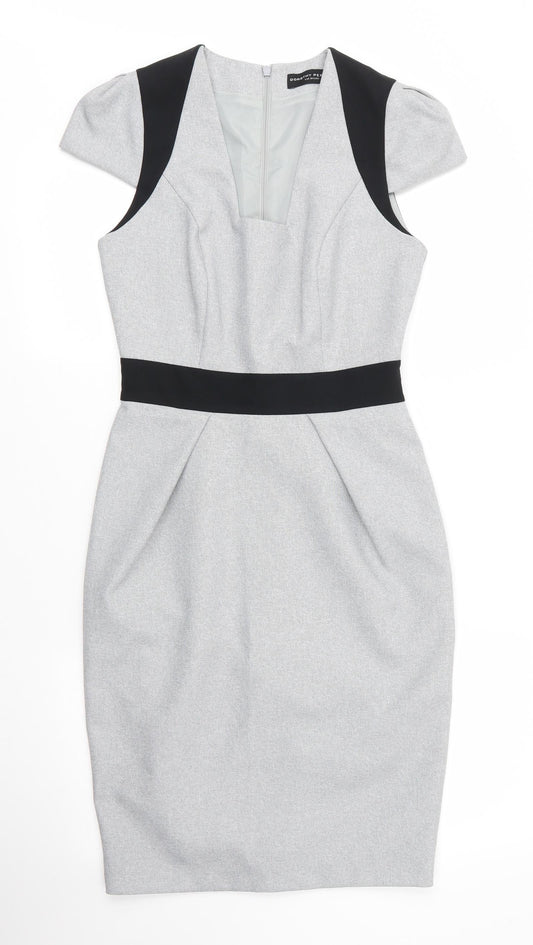 Dorothy Perkins Womens Grey  Polyester Sheath  Size 8  Square Neck Zip