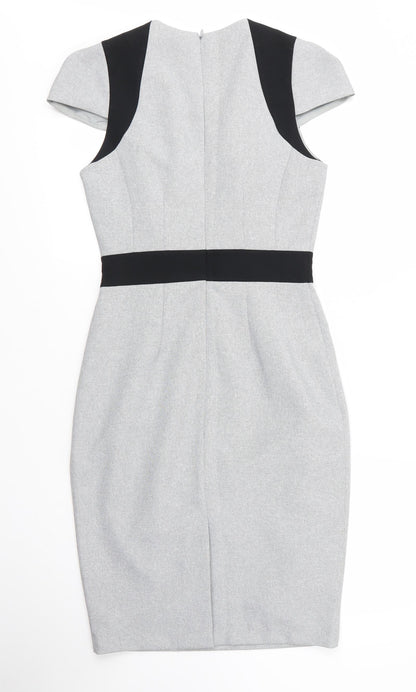 Dorothy Perkins Womens Grey  Polyester Sheath  Size 8  Square Neck Zip