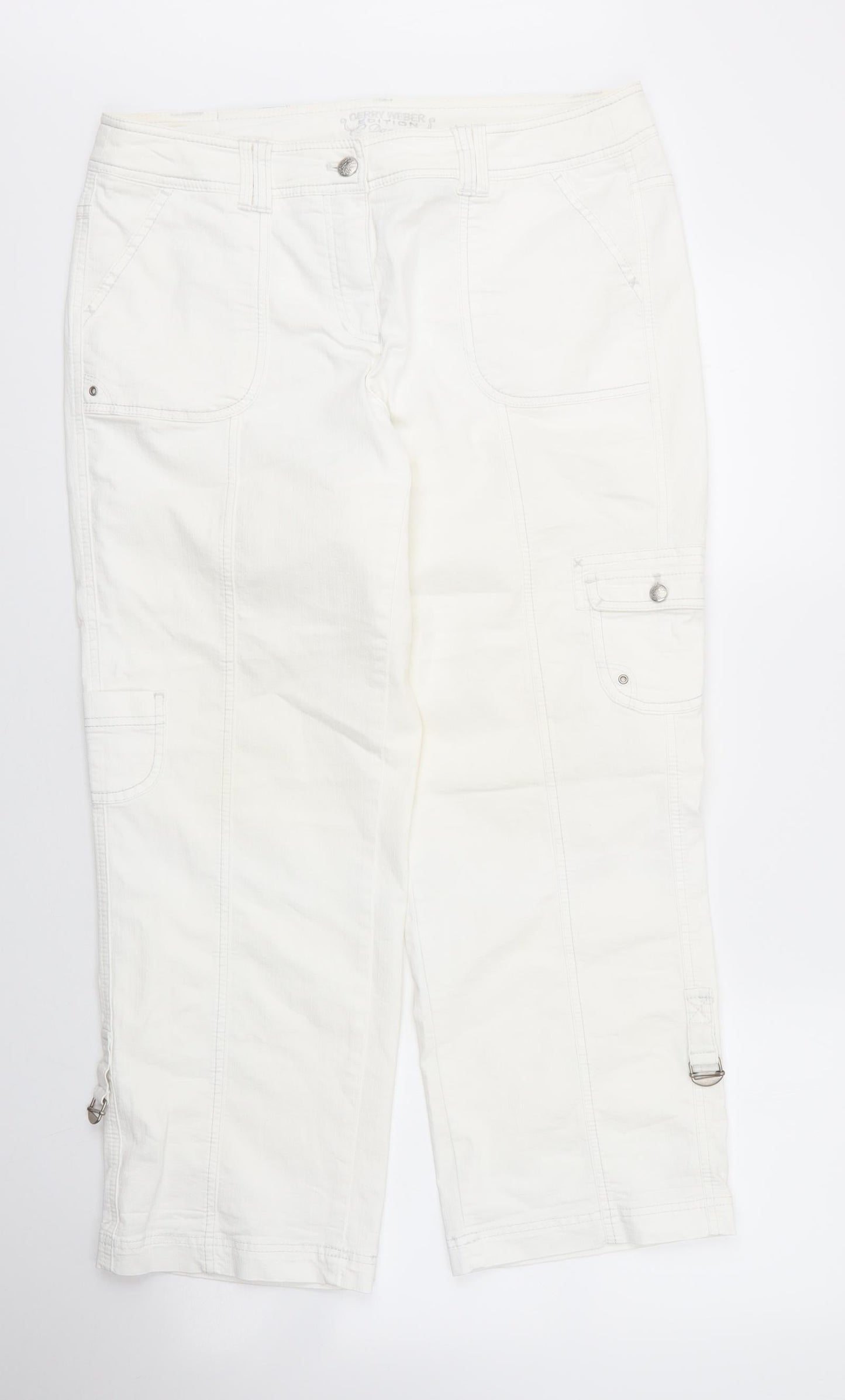 Gerry Weber Womens White  Cotton Capri Trousers Size 34 in L27 in Regular Zip
