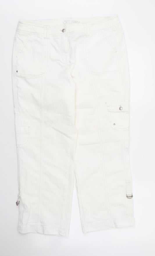 Gerry Weber Womens White  Cotton Capri Trousers Size 34 in L27 in Regular Zip