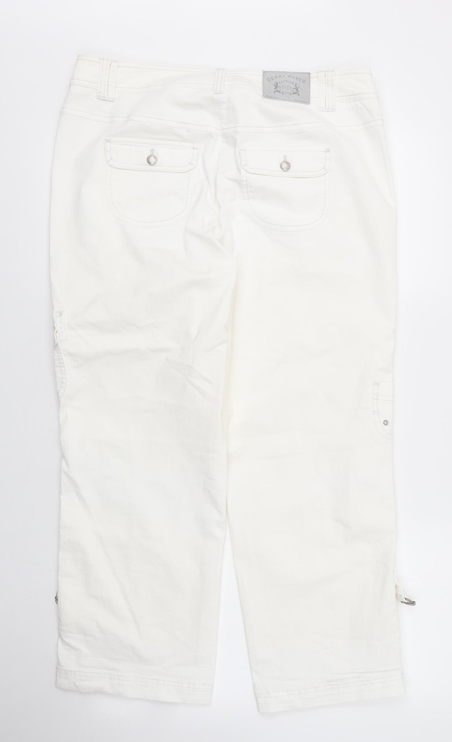 Gerry Weber Womens White  Cotton Capri Trousers Size 34 in L27 in Regular Zip