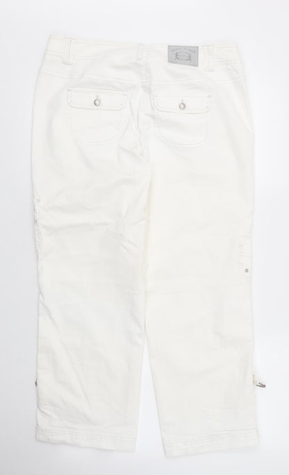Gerry Weber Womens White  Cotton Capri Trousers Size 34 in L27 in Regular Zip