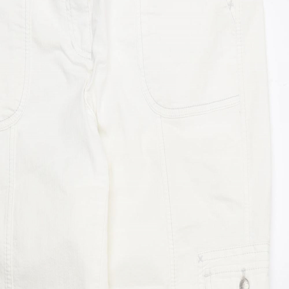 Gerry Weber Womens White  Cotton Capri Trousers Size 34 in L27 in Regular Zip