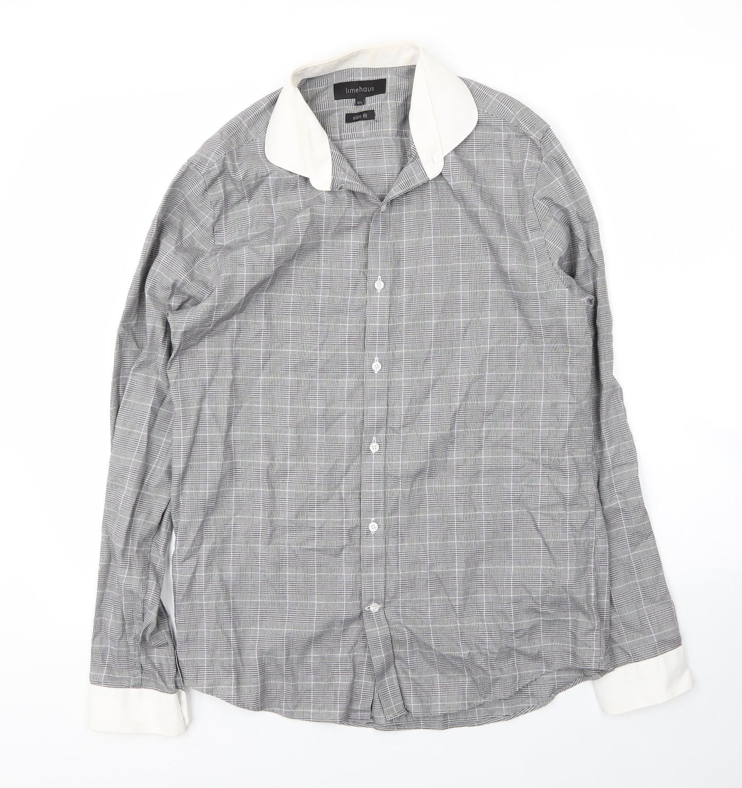 Mens UK Size 15.5 Limehaus Grey  Button-Up Long Sleeve Casual Shirt