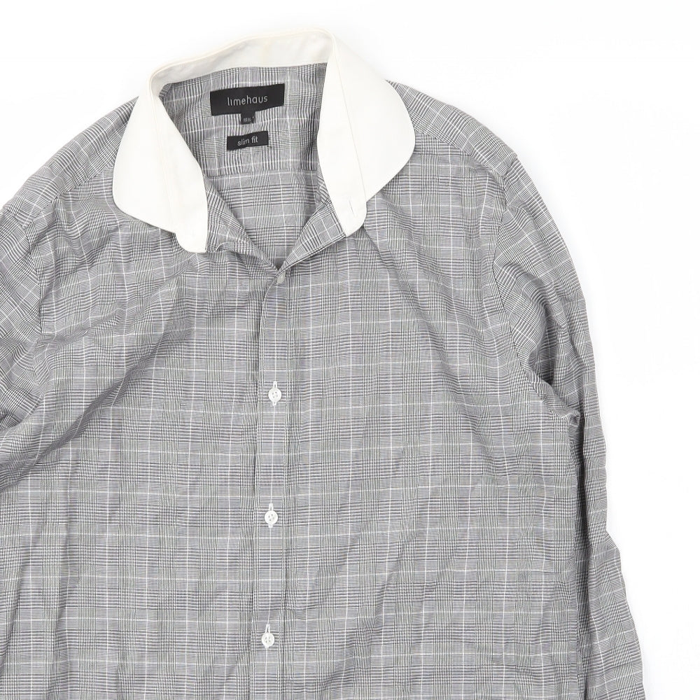 Mens UK Size 15.5 Limehaus Grey  Button-Up Long Sleeve Casual Shirt