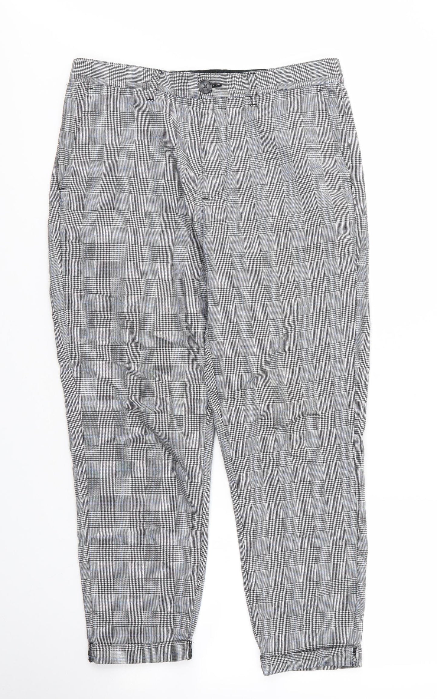 ONLY & SONS Womens Grey Plaid Viscose Capri Trousers Size 8 L25 in Regular Zip