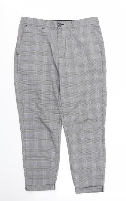 ONLY & SONS Womens Grey Plaid Viscose Capri Trousers Size 8 L25 in Regular Zip