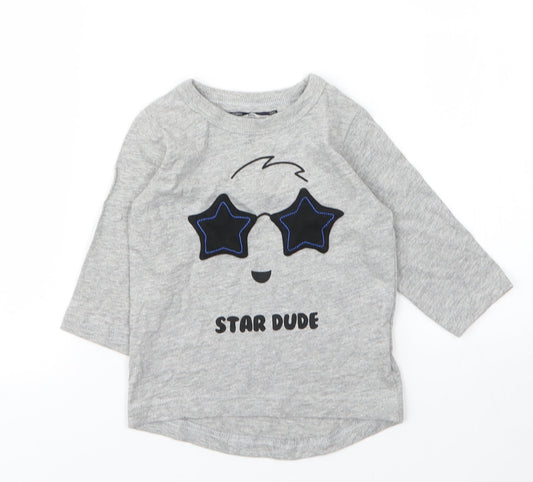 NEXT Boys Grey  Cotton Basic T-Shirt Size 6-9 Months Round Neck