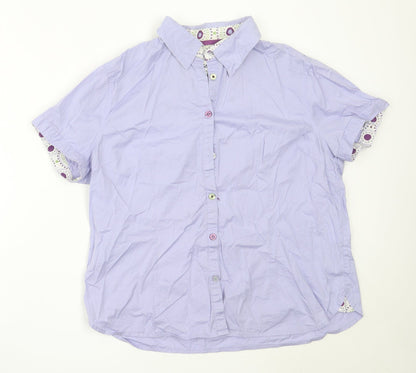 Tayberry Womens Purple  Cotton Basic Button-Up Size L Collared