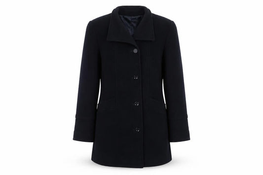 Front view of Isabelle women’s blue overcoat coat, size UK 12