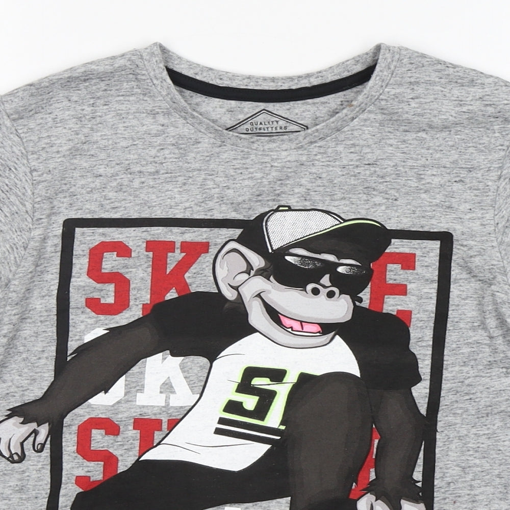 Matalan Boys Grey  Cotton Basic T-Shirt Size 10 Years Round Neck  - Skate