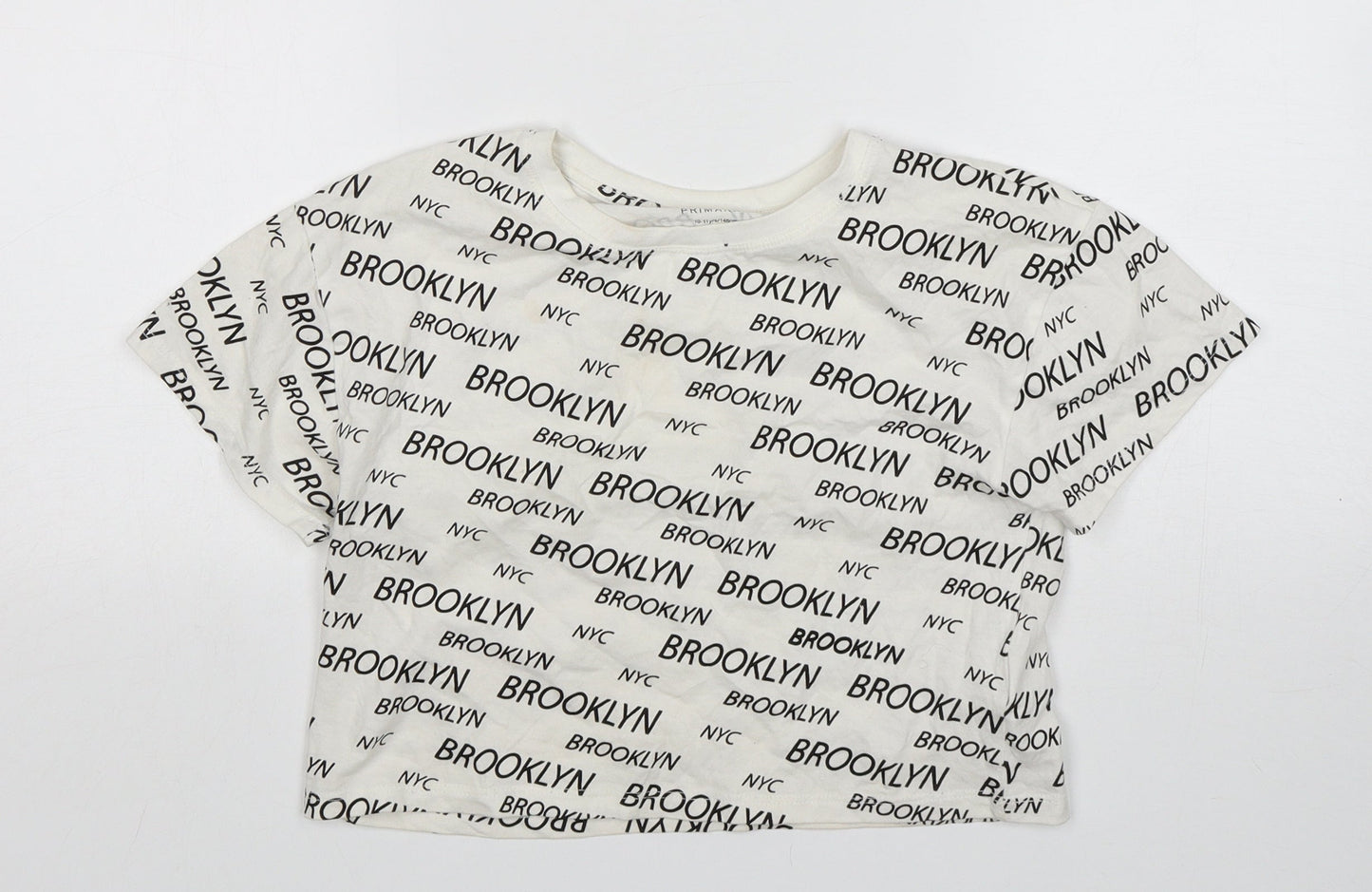 Primark Girls White  Cotton Cropped T-Shirt Size 10-11 Years Round Neck