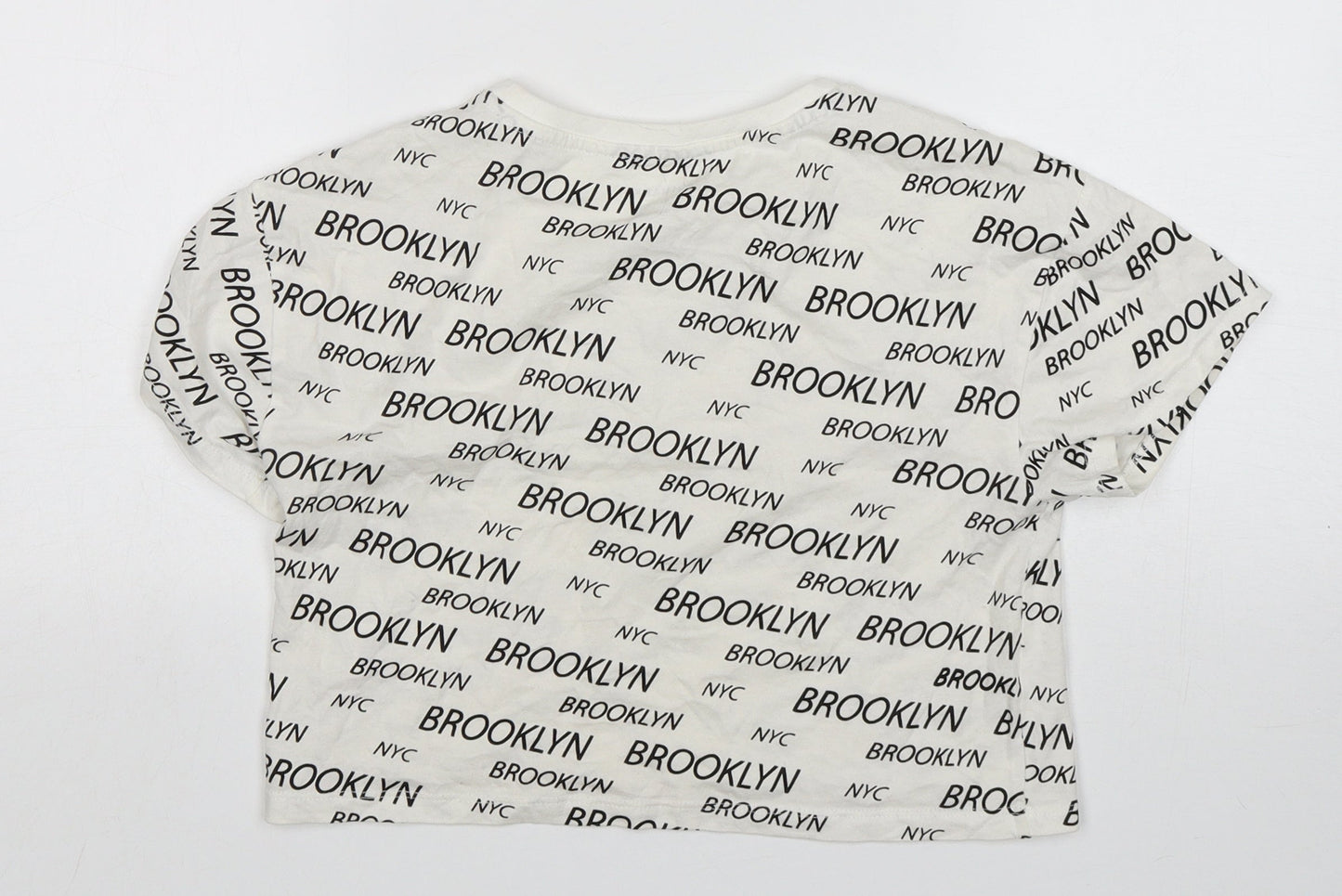 Primark Girls White  Cotton Cropped T-Shirt Size 10-11 Years Round Neck