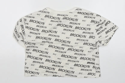 Primark Girls White  Cotton Cropped T-Shirt Size 10-11 Years Round Neck