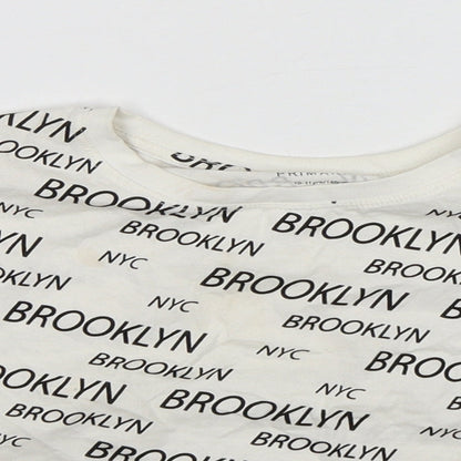 Primark Girls White  Cotton Cropped T-Shirt Size 10-11 Years Round Neck