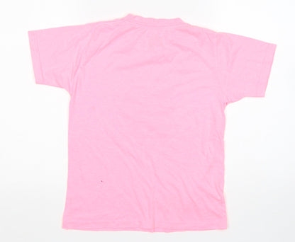 The Vacation Supply Co Girls Pink  Cotton Basic T-Shirt Size M Round Neck  - Miami Beach
