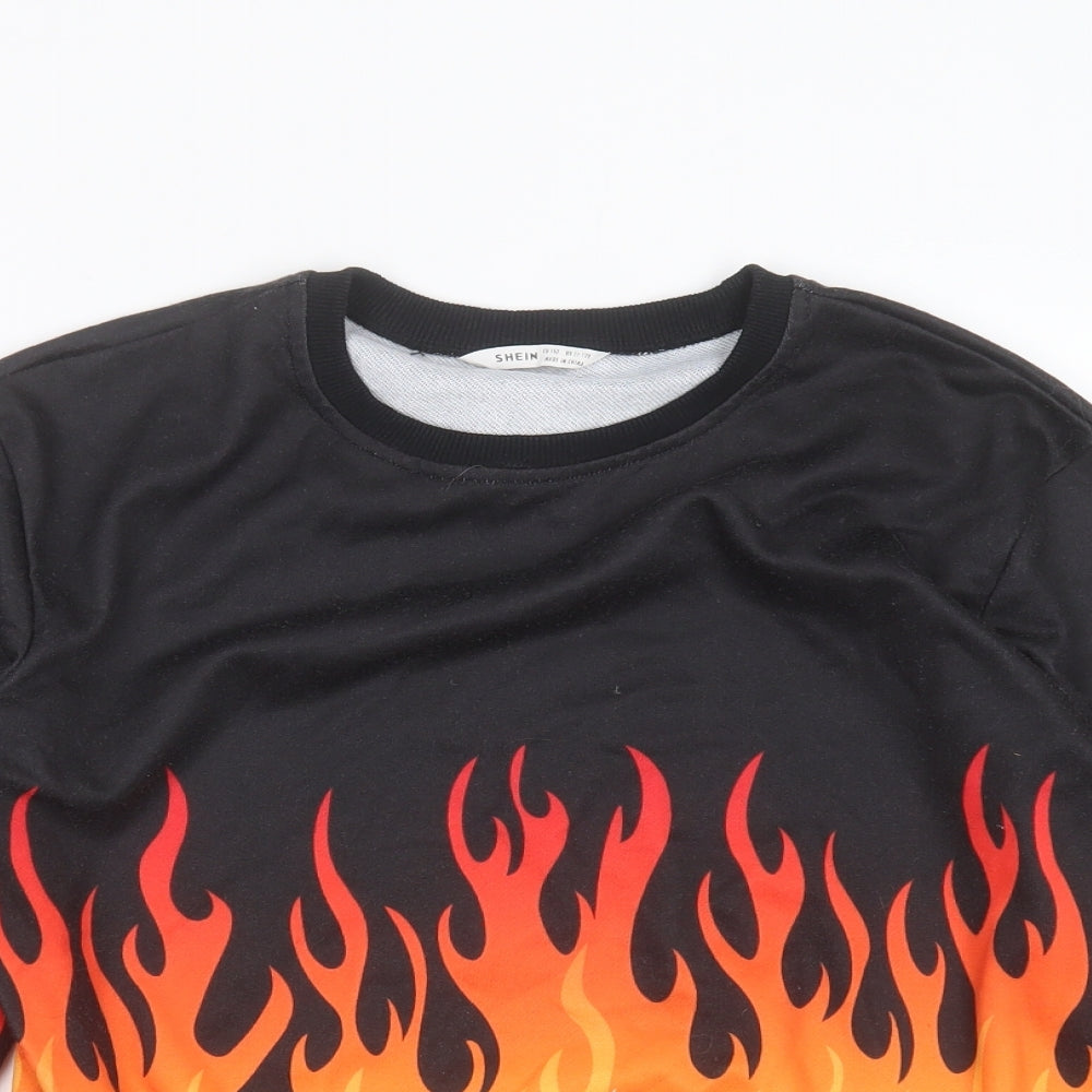 SheIn Girls Black  Polyester Pullover Sweatshirt Size 11-12 Years   - flame detail