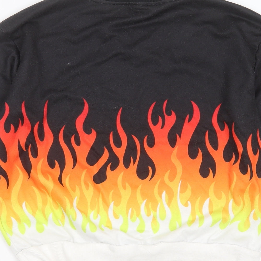 SheIn Girls Black  Polyester Pullover Sweatshirt Size 11-12 Years   - flame detail