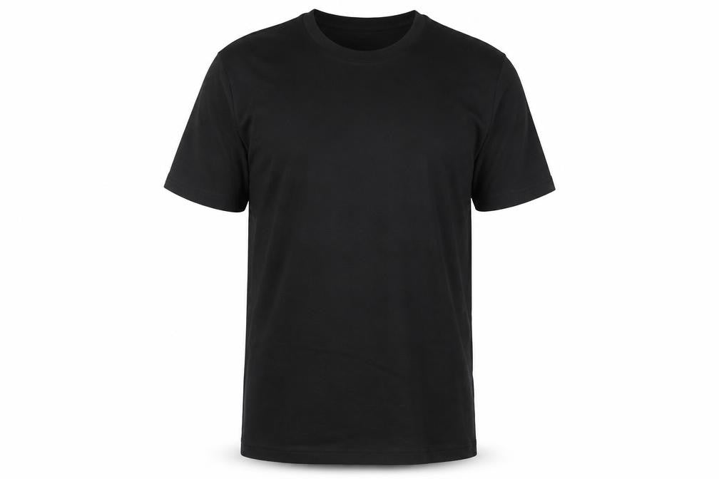 Front view of Canvas men’s black cotton t-shirt, size L, round neck