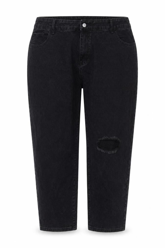 Front view of SHEIN women’s grey cotton mom jeans, size 4XL, 26-inch leg regular zip