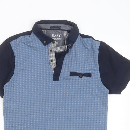 Easy Mens Blue Geometric Cotton  Polo Size S Collared