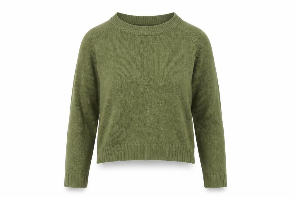 Front view of Divided by H&M women’s green round neck acrylic jumper, size XS