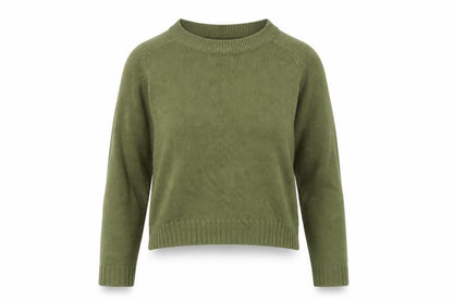 Front view of Divided by H&M women’s green round neck acrylic jumper, size XS