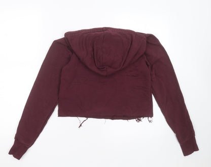 New Look Womens Purple  Cotton Pullover Hoodie Size 6   - Distressed hem