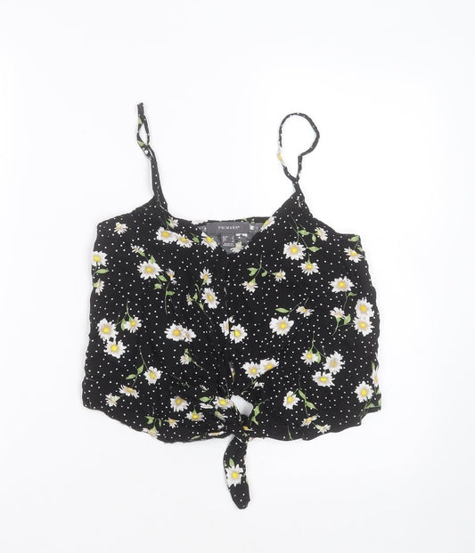 Primark Womens Black Floral Viscose Camisole Blouse Size 8 V-Neck