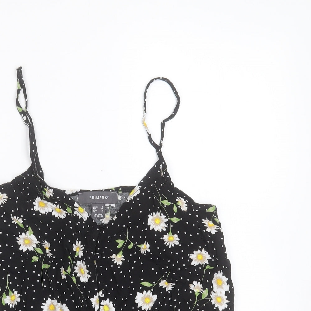 Primark Womens Black Floral Viscose Camisole Blouse Size 8 V-Neck