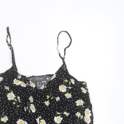 Primark Womens Black Floral Viscose Camisole Blouse Size 8 V-Neck