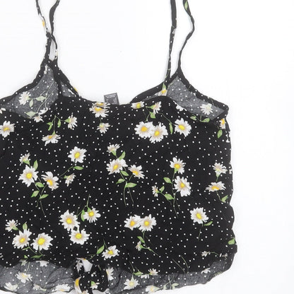 Primark Womens Black Floral Viscose Camisole Blouse Size 8 V-Neck