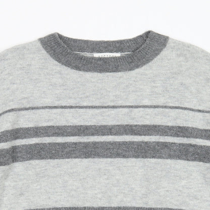 Topshop Womens Grey Round Neck Striped Acrylic Pullover Jumper Size 8