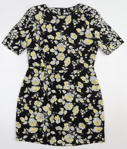 Oasis Womens Multicoloured Floral Polyester A-Line  Size 12  Crew Neck Zip