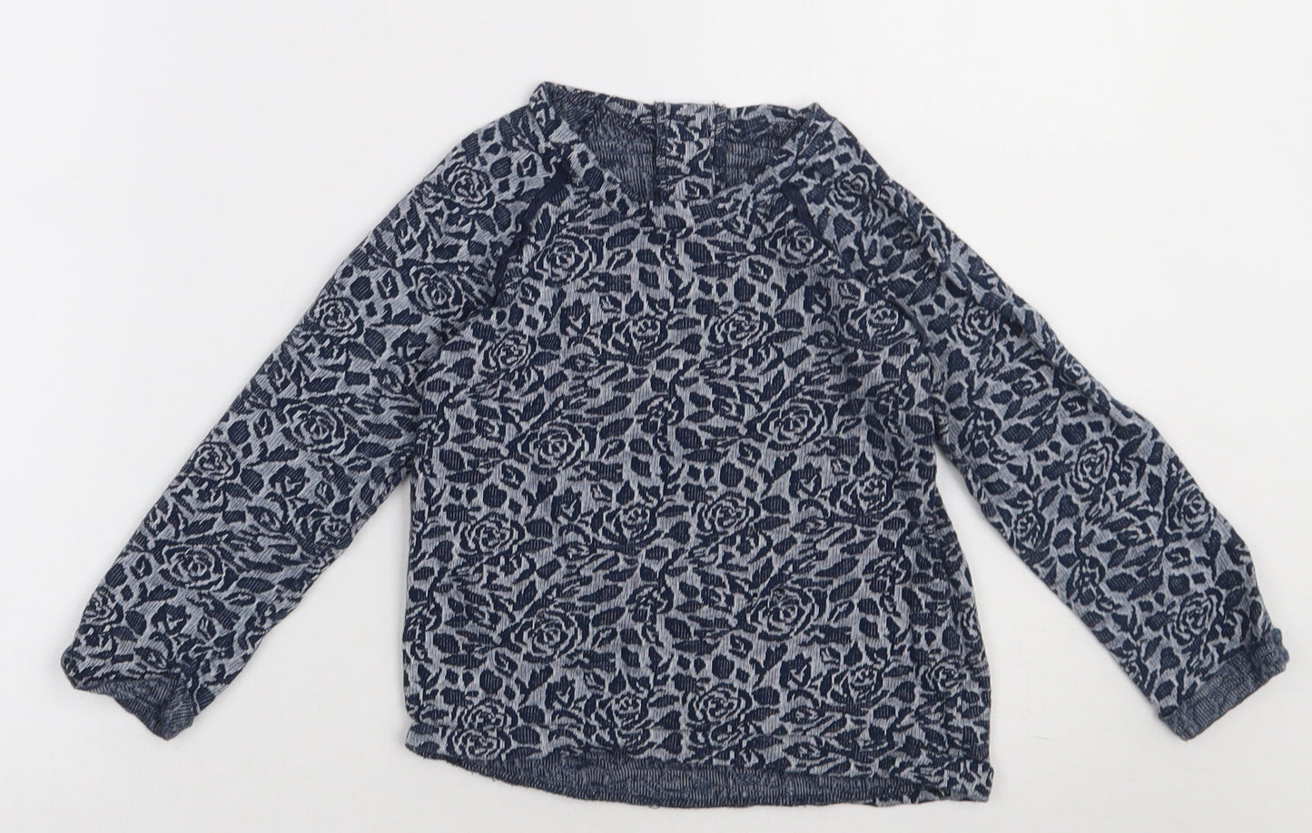 Matalan Girls Blue Floral Cotton Basic Casual Size 4-5 Years Crew Neck Button