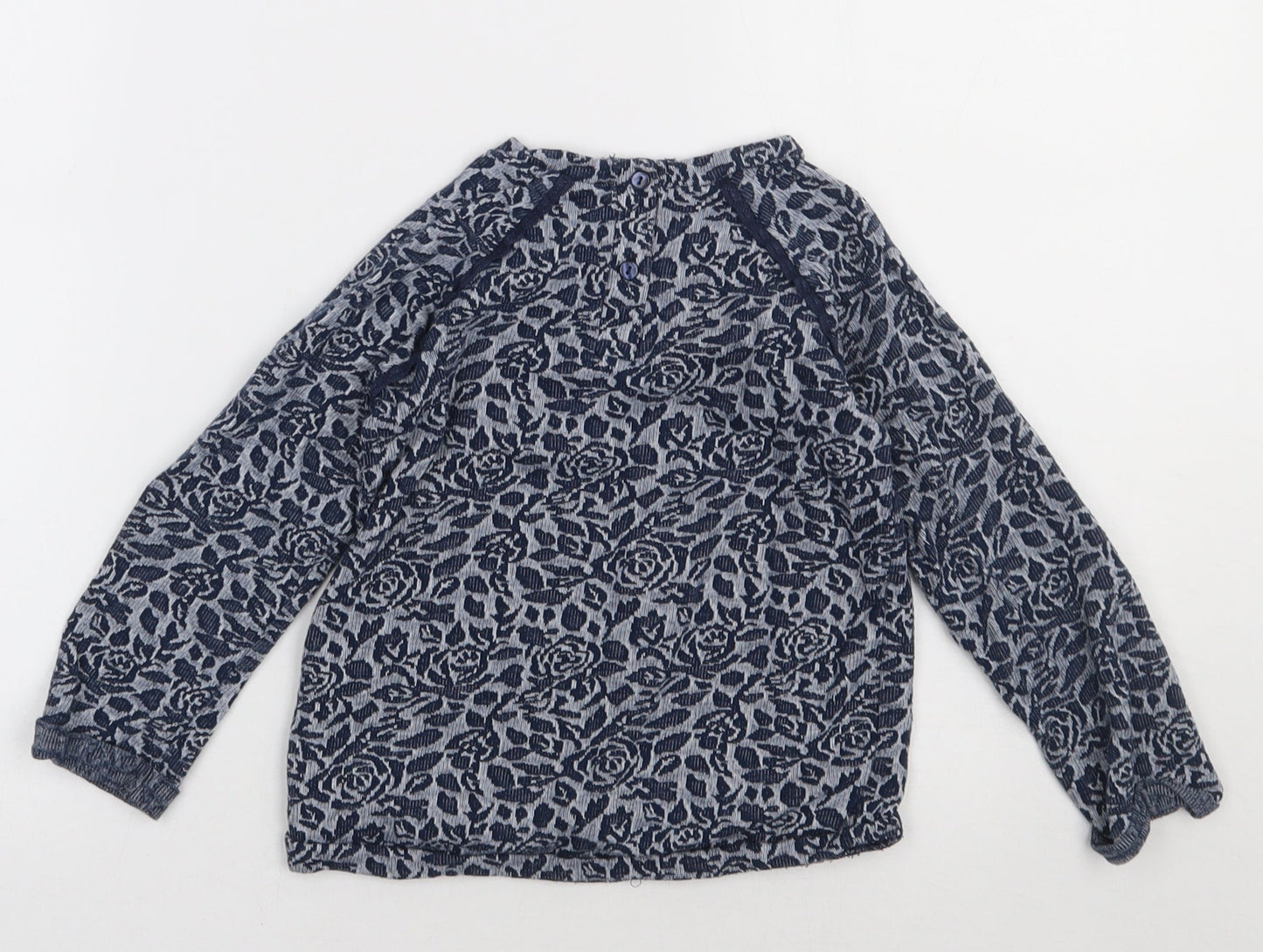 Matalan Girls Blue Floral Cotton Basic Casual Size 4-5 Years Crew Neck Button