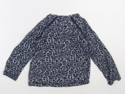 Matalan Girls Blue Floral Cotton Basic Casual Size 4-5 Years Crew Neck Button