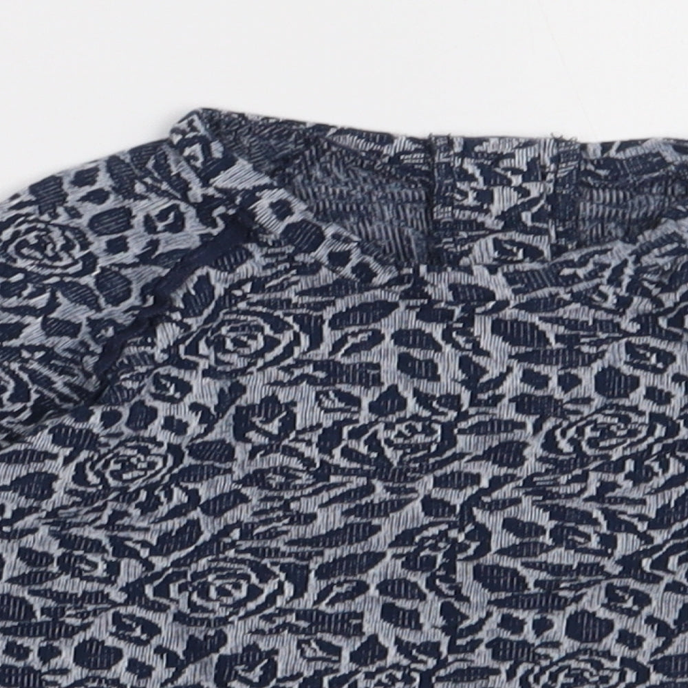 Matalan Girls Blue Floral Cotton Basic Casual Size 4-5 Years Crew Neck Button