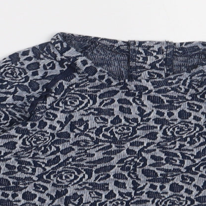 Matalan Girls Blue Floral Cotton Basic Casual Size 4-5 Years Crew Neck Button