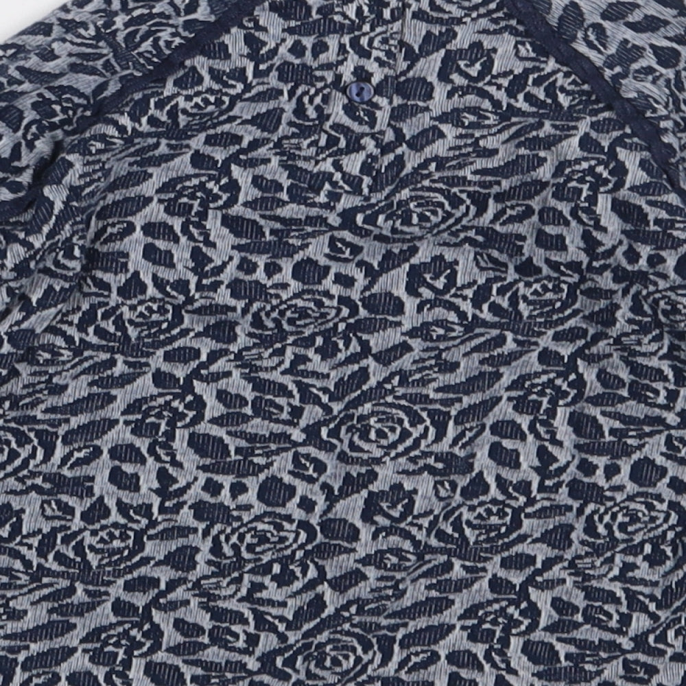 Matalan Girls Blue Floral Cotton Basic Casual Size 4-5 Years Crew Neck Button
