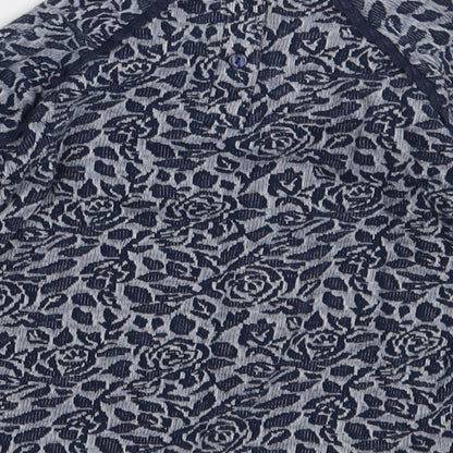 Matalan Girls Blue Floral Cotton Basic Casual Size 4-5 Years Crew Neck Button