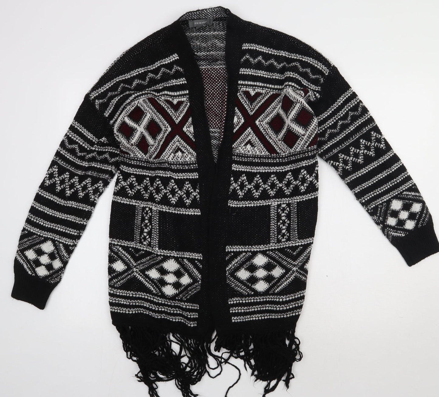 Primark Womens Black V-Neck Geometric Acrylic Cardigan Jumper Size M